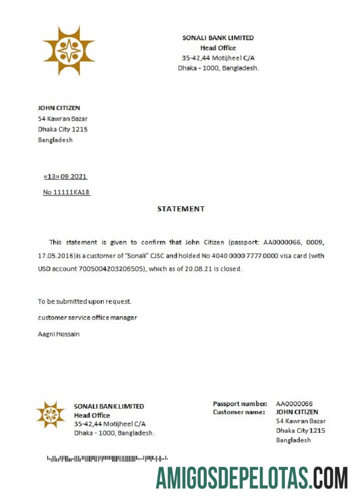 Referência de fechamento de Bangladesh Sonali amostra